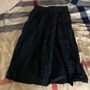 J. Crew Dark Blue Polka Dot Midi Skirt